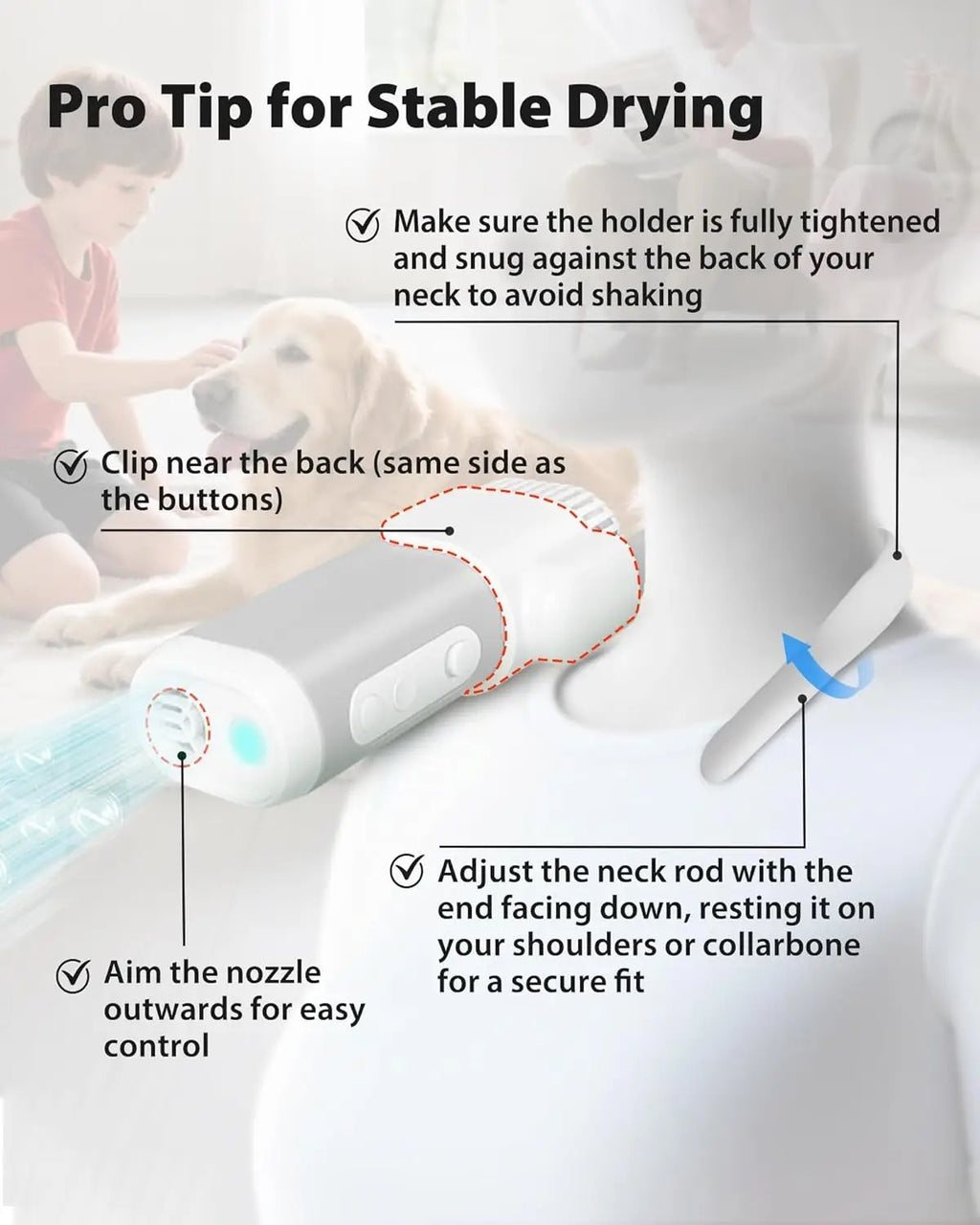 Pet Grooming Dog Hair Dryer Water Blowing Machine Neck Hang