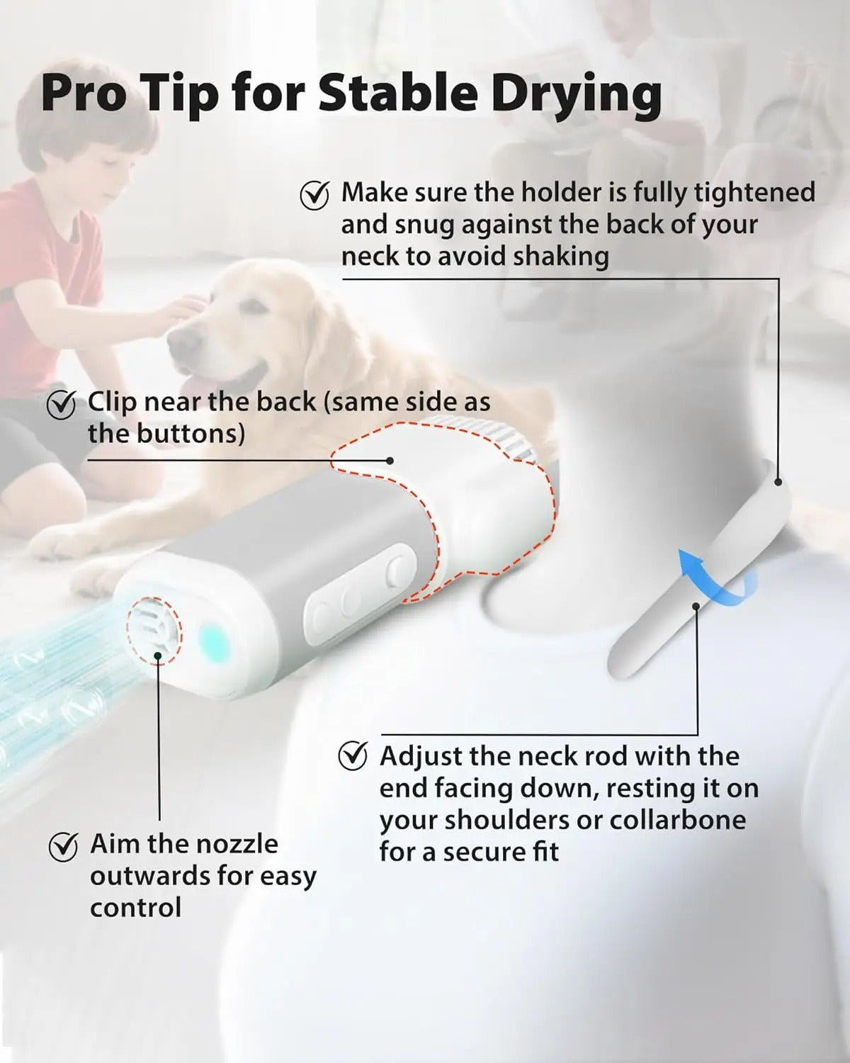 Pet Grooming Dog Hair Dryer Water Blowing Machine Neck Hang